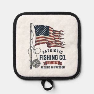Porta Ollas Bandera de pesca patriótica vintage diseño vectori
