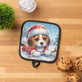 Porta Ollas Beagle Puppy en Navidades Enfrentados Con La Nieve