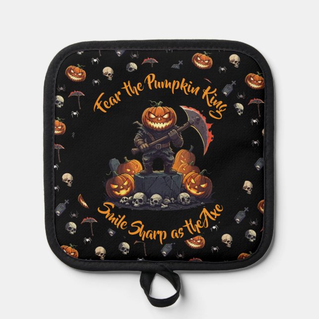 Porta Ollas 🖤 Black Pumpkin King Oven Mitt Set 🎃 (Anverso)
