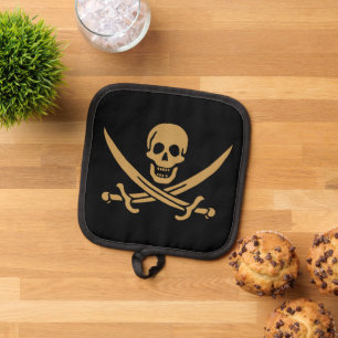 Porta Ollas Calavera y Cutlass del Pirata Calico Jack, Oro Azt