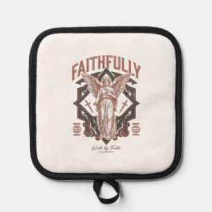 Porta Ollas Camiseta cristiana grabado vintage ángel fielmente