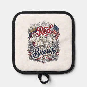 Porta Ollas Camiseta de cerveza patriótica Rojo Blanco & Brews
