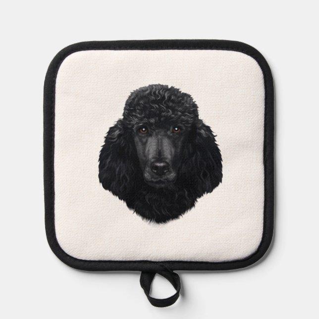 Porta Ollas Cara de perro caniche negro (Anverso)