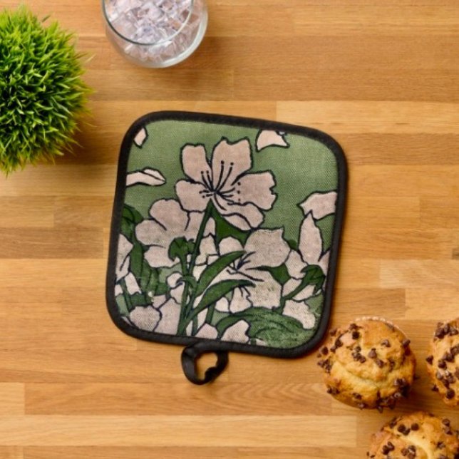 Porta Ollas Cascada de Flor de Rosa  (Pot Holder Full rubber protection cover no slip silicon hanging loop. 
)