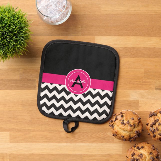 Porta Ollas Chevron rosado negro (De arriba hacia abajo)