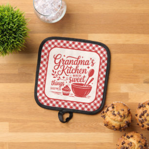 Porta Ollas Cocina de la Abuela Rojo Blanco Cuadros de Cocina