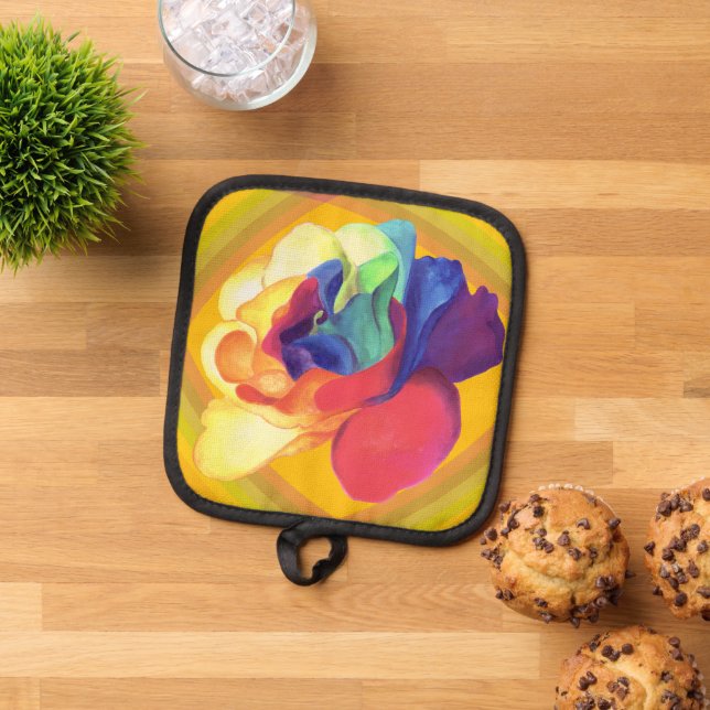 Porta Ollas Cocina Rosa retro-floral colorida (De arriba hacia abajo)