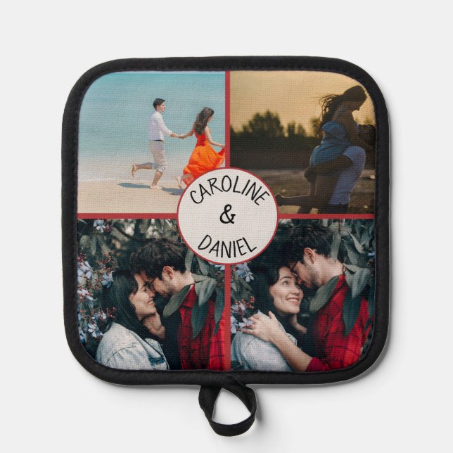 Porta Ollas Collage de fotos personalizado de San Valentín (Anverso)