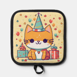 Porta Ollas Cumpleaños de gato de fiesta lindo,