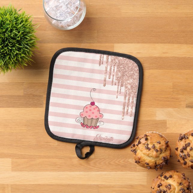 Porta Ollas Cupcake, Brillantes Goteos, Rayas (De arriba hacia abajo)