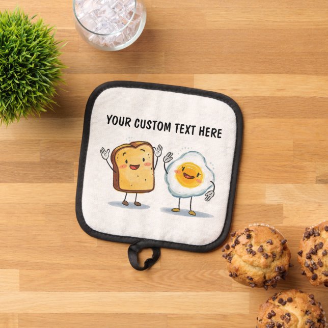 Porta Ollas Custom Text Toast and Egg Cute (De arriba hacia abajo)