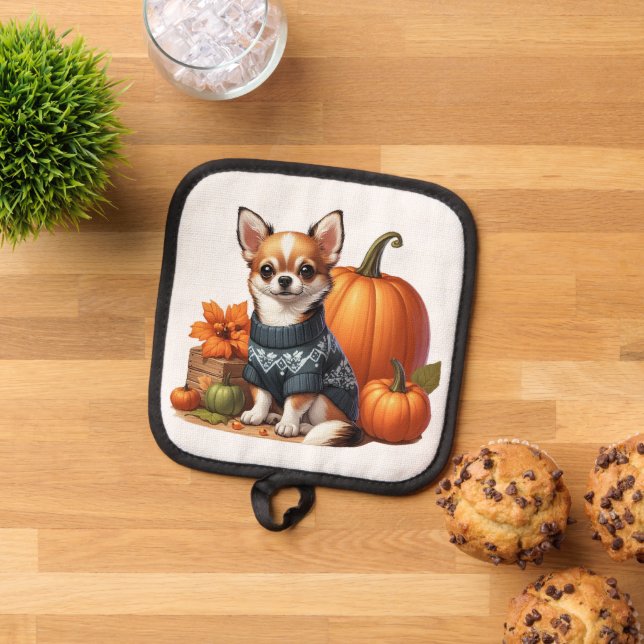 Porta Ollas Cute Chihuahua en suéter con toallas (De arriba hacia abajo)
