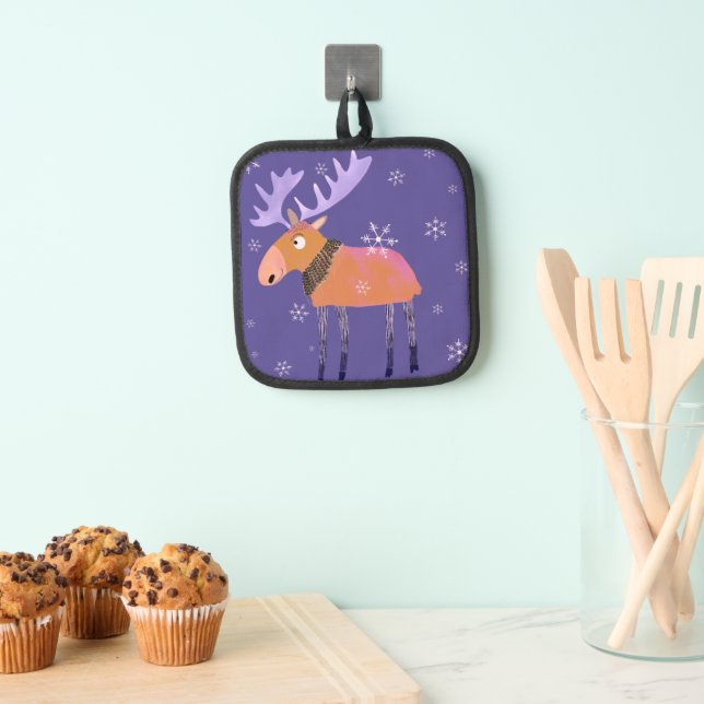 Porta Ollas Cute colorido invierno Moose Oven Mitt (Insitu (colgante))