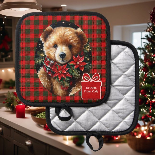 Porta Ollas Cute Teddy Bear Christmas Add Name Mom Grandma (Subido por el creador)