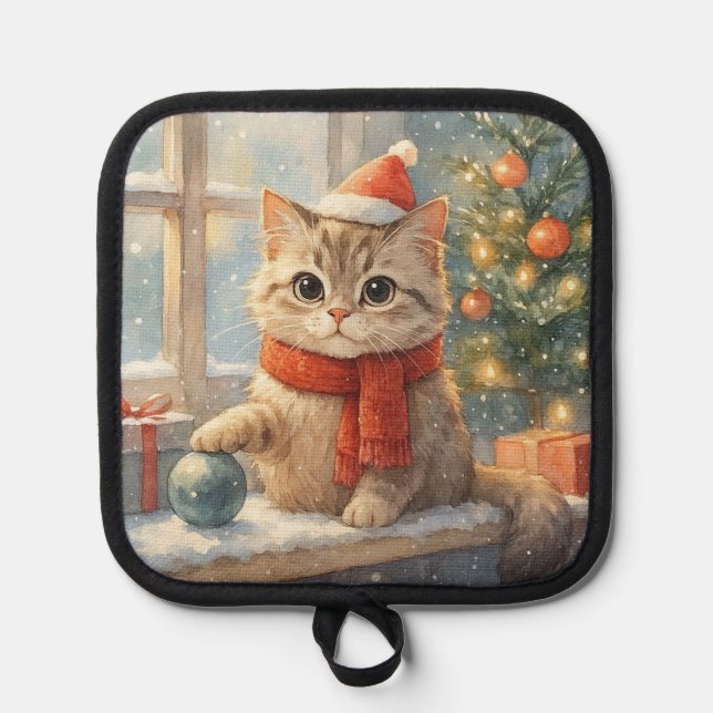 Porta Ollas Cute Whimsical Christmas cat (Anverso)