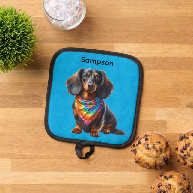 Porta Ollas Dachshund Tie Dye (De arriba hacia abajo)