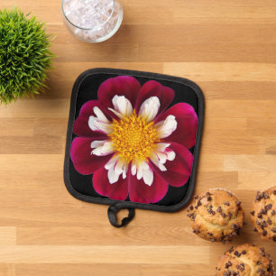 Porta Ollas Dahlia Floral Collarette Rojo y Blanco