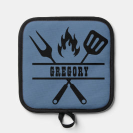 Porta Ollas Delantal de asado azul personalizado