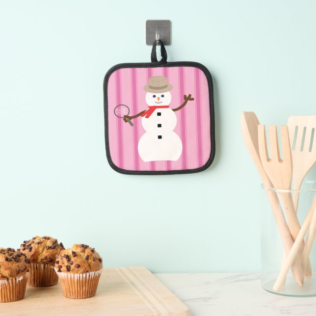 Porta Ollas Detective de Snowman rosa divertido y divertido (Insitu (colgante))