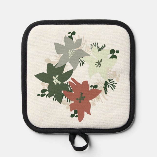 Porta Ollas Diseño de la corona de Poinsettia Oven Mitts (Anverso)