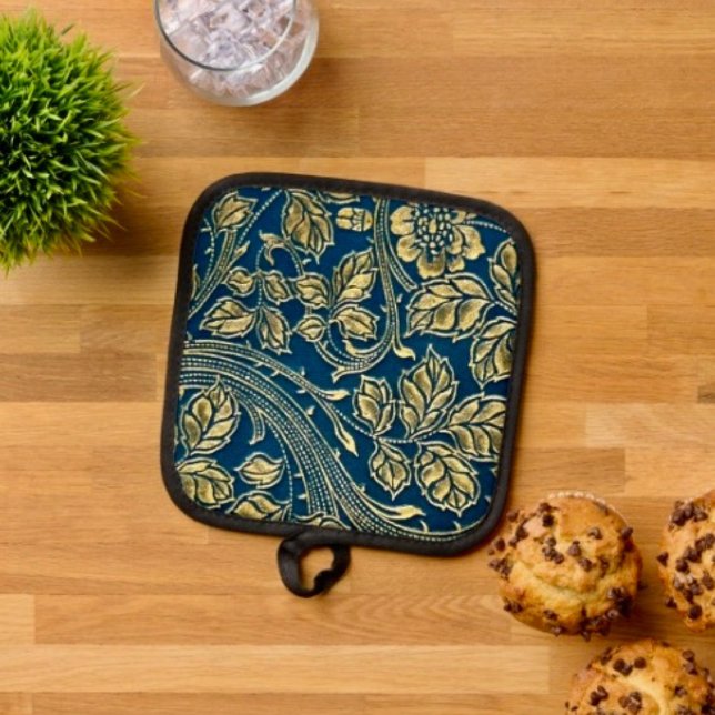 Porta Ollas Elegancia de Flor de Oro (Pot Holder Full rubber protection cover no slip silicon hanging loop. 

)