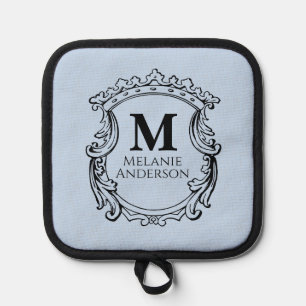 Porta Ollas Elegante Cresta de Monograma Azul