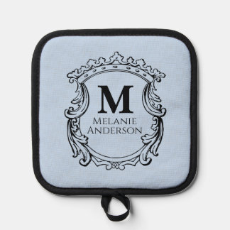 Porta Ollas Elegante Cresta de Monograma Azul