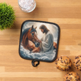 Porta Ollas Escena serena de compasión con Jesús y caballo