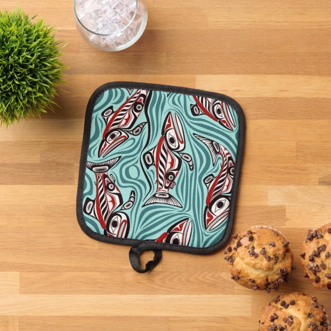 Porta Ollas Espíritu de arte Salmon Haida Pacífico Nativo del  (De arriba hacia abajo)