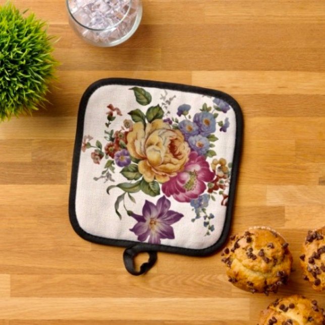 Porta Ollas Fantasía Floral  (Floral Fantasy Pot Holder Full rubber protection cover no slip silicon hanging loop. 
)