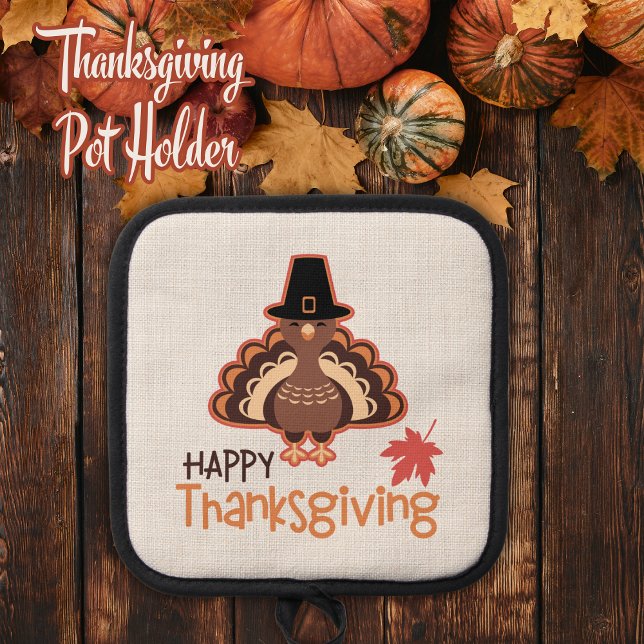 Porta Ollas Feliz Día de Acción de Gracias Peregrino Turquía (Happy Thanksgiving Festive Pilgrim Turkey Pot Holder)