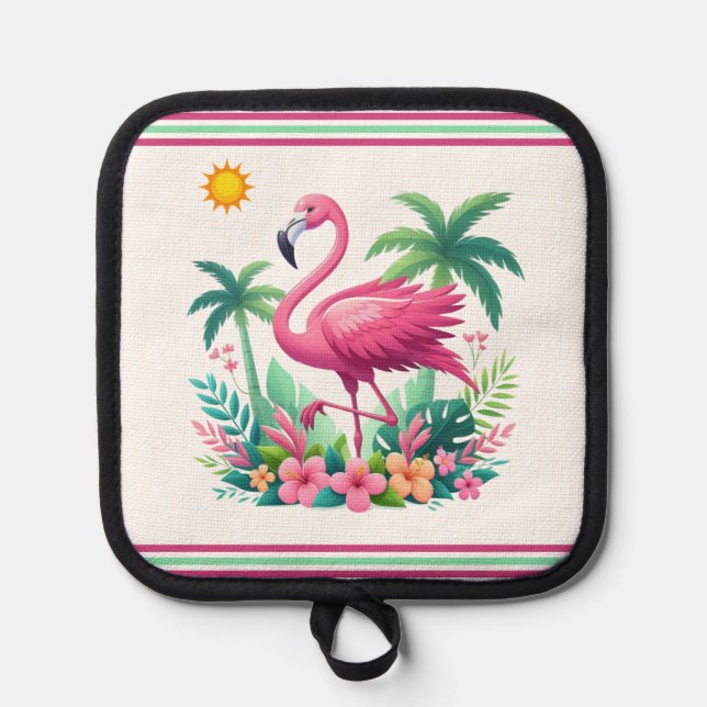 Porta Ollas Flamingo rosa de Florida/Tropical (Anverso)