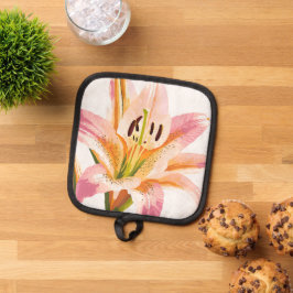 Porta Ollas Flor Lirio Rosa | Pintura de acuarela floral