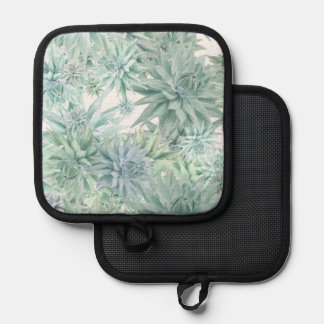 Porta Ollas Floral Apron – Soft Blues & Greens on White