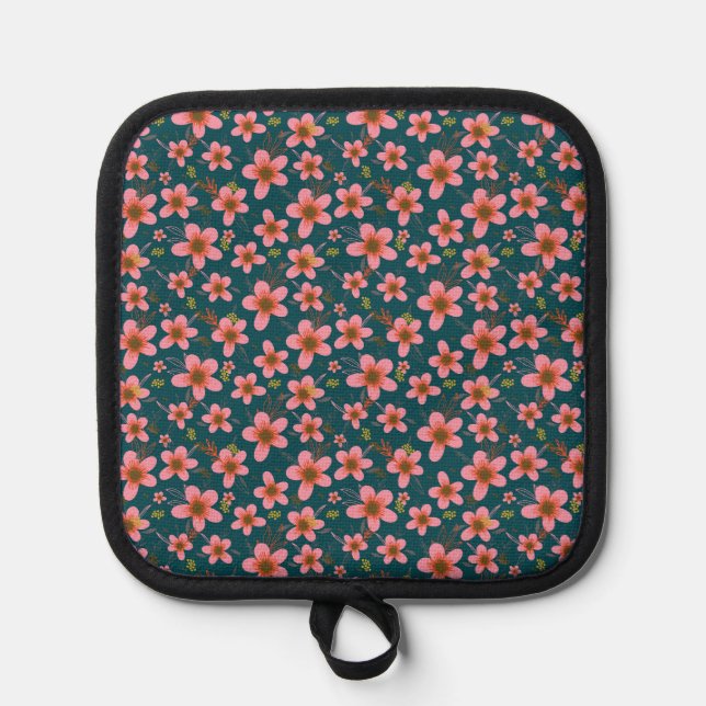 Porta Ollas Floral rosa, Naranja y azul (Anverso)