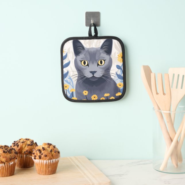 Porta Ollas Flores amarillas de gato azul ruso (Insitu (colgante))