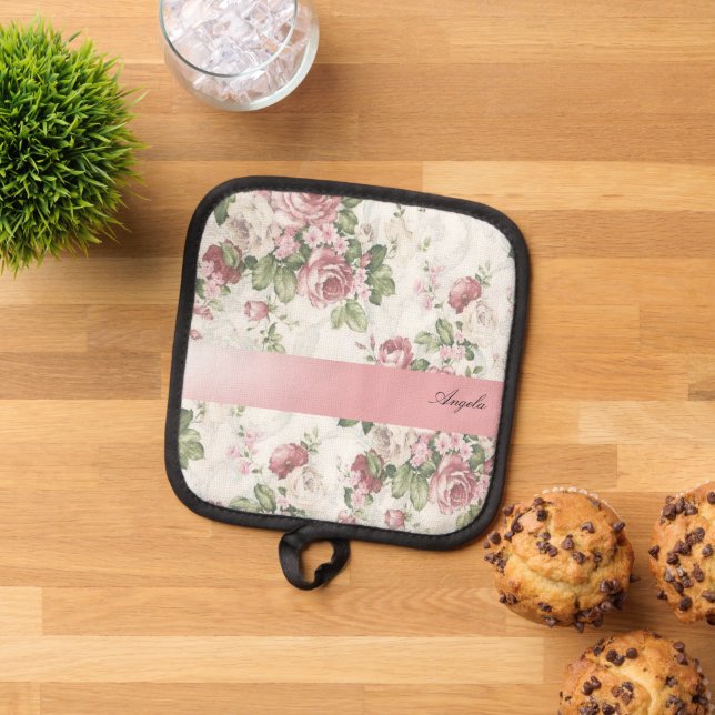 Porta Ollas Flores chic de Shabby antiguas personalizadas (De arriba hacia abajo)