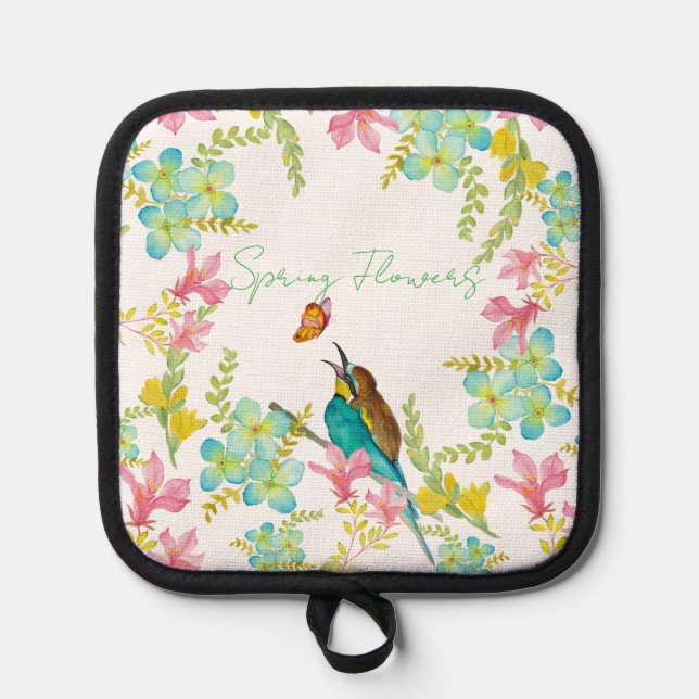 Porta Ollas Flores de primavera acuarela (Anverso)