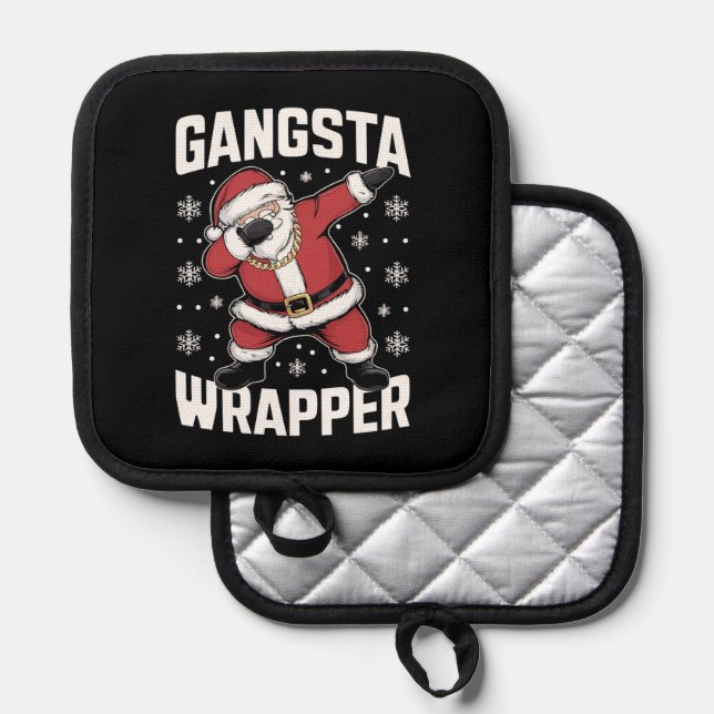 Porta Ollas Gangsta Wrapper Funny Dabbing Santa Navidades (Anverso/Reverso)