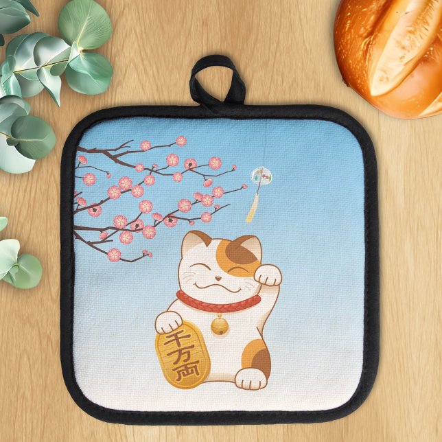 Porta Ollas Gato japonés con suerte de calico, Maneki Neko (Subido por el creador)