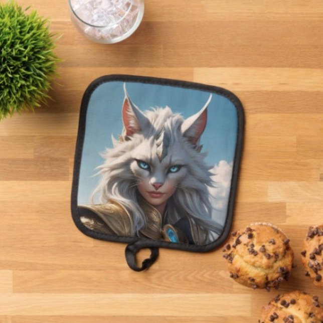Porta Ollas Gato Malvado de Ojos Azules (Pot Holder Full rubber protection cover no slip silicon hanging loop. 
)