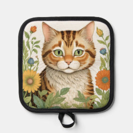 Porta Ollas Gato y flores tabby