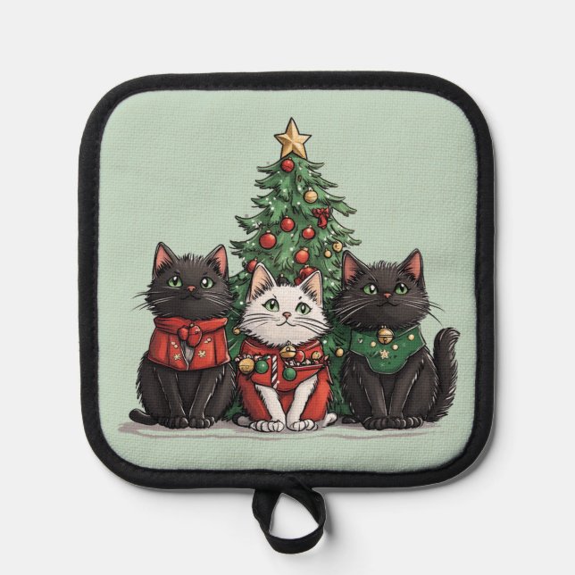 Porta Ollas Gatos Navideños Adorables (Anverso)