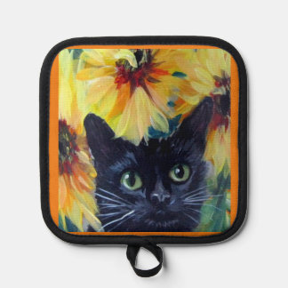 Porta Ollas Gatos negros y girasoles Mitones y salvamanteles p