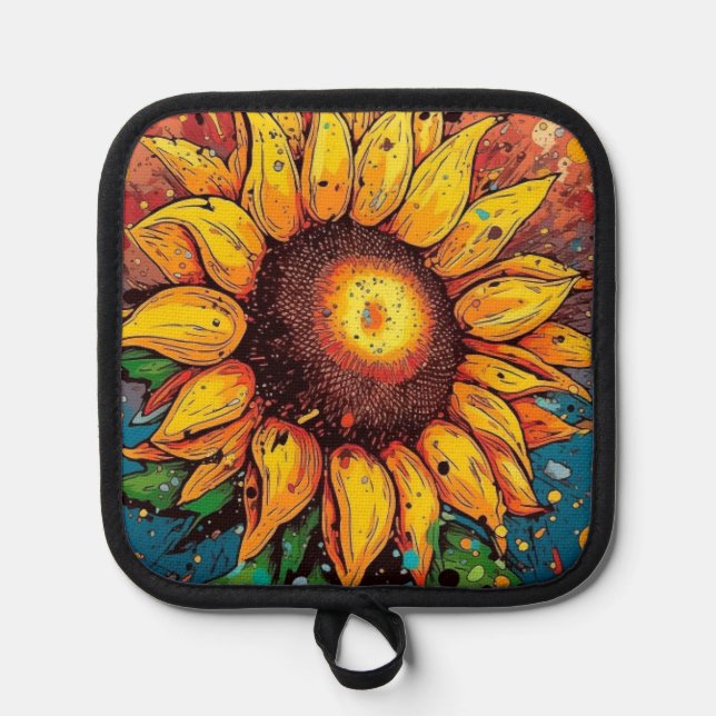 Porta Ollas Girasol. Flor. colorido (Anverso)