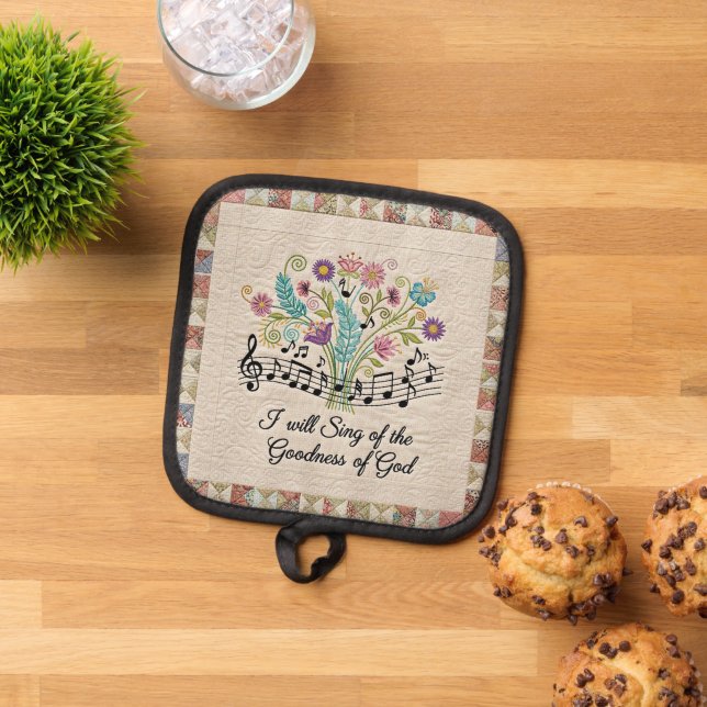 Porta Ollas Goodness of God quilted look floral music (De arriba hacia abajo)