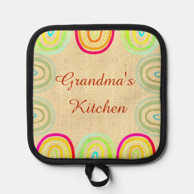Porta Ollas Grandma's Kitchen Folk Rainbow Pattern (Anverso)