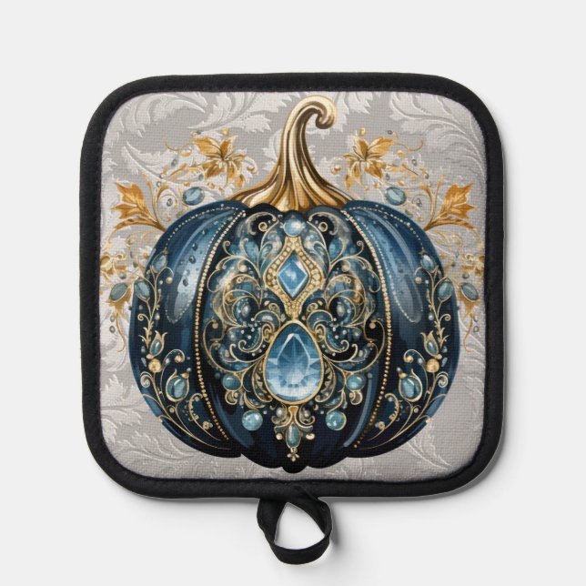 Porta Ollas Hermosa calabaza azul y dorada (Anverso)