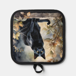 Porta Ollas Hermoso gato negro floral