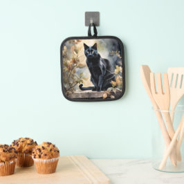 Porta Ollas Hermoso gato negro floral
